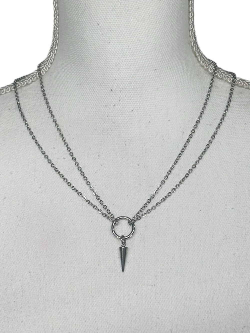 Silver Metal Spike Necklace / Double Chain / Adjustable length / 21 1/4” / Goth